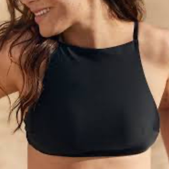 Aerie High Neck Crop Bikini Top Black XS | Padded | Adjustable Back NWT - Picture 1 of 14